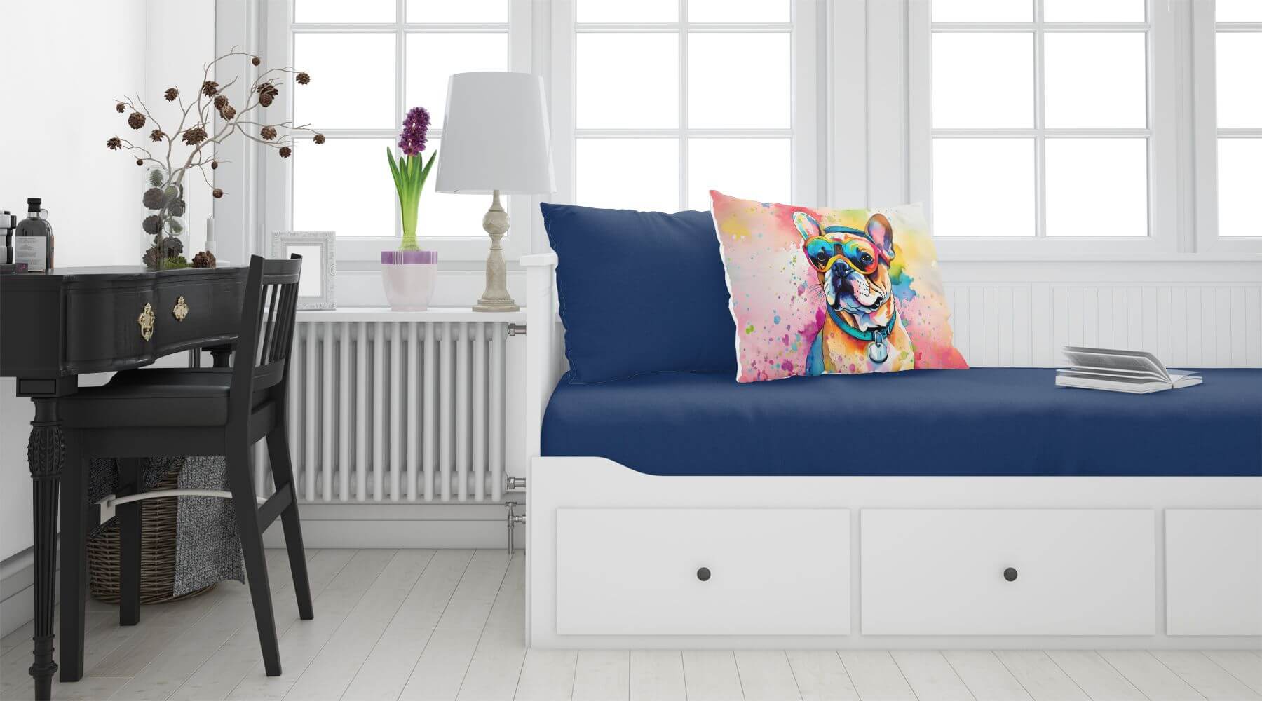 French Bulldog Hippie Dawg Standard Pillowcase Lightweight Super Soft Easy Care Decorative Artwork Pillowcase, Standard