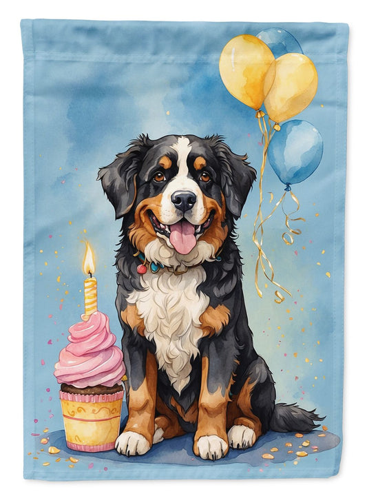 Bernese Mountain Dog Happy Birthday House Flag Large Porch Sleeve Pole Decorative Outside Yard Banner Artwork Wall Hanging, Polyester, House Size, Multicolor
