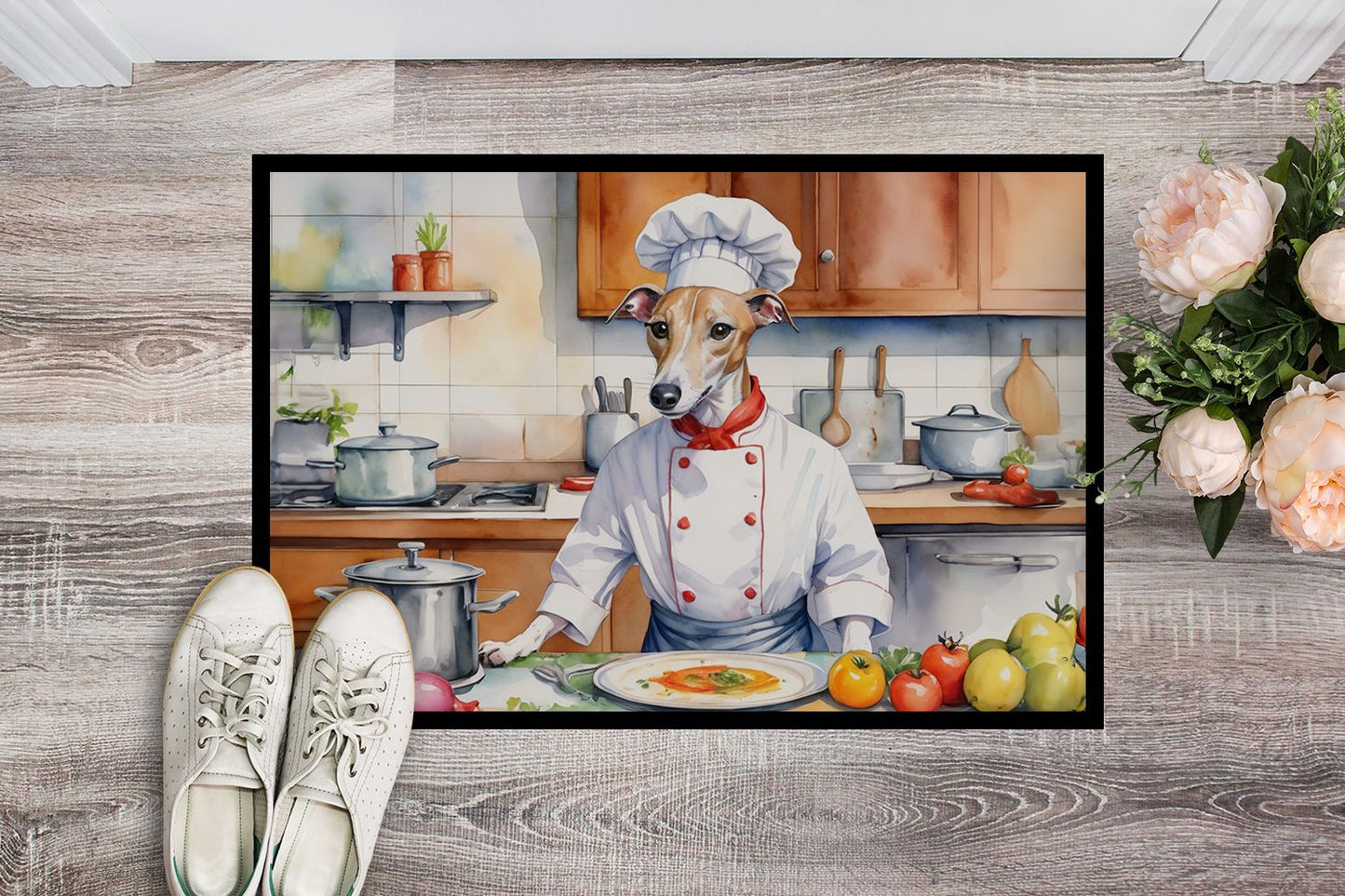 NEW Whippet The Chef Doormat Front Door Mat Indoor Outdoor Rugs for Entryway, Non Slip Washable Low Pile, 18H X 27W