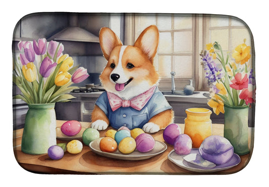 Decorating Easter Corgi Dish Drying Mat Absorbent Dish Drying Mat Pad for Kitchen Counter Dish Drainer Mat for Countertop, 14 x 21", Multicolor