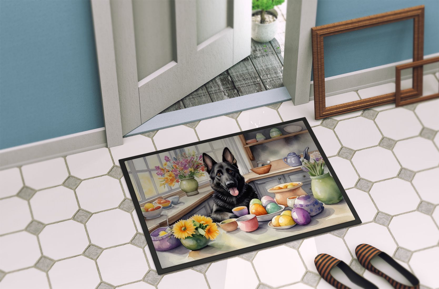 Decorating Easter German Shepherd Doormat Front Door Mat Indoor Outdoor Rugs for Entryway, Non Slip Washable Low Pile, 24H X 36W