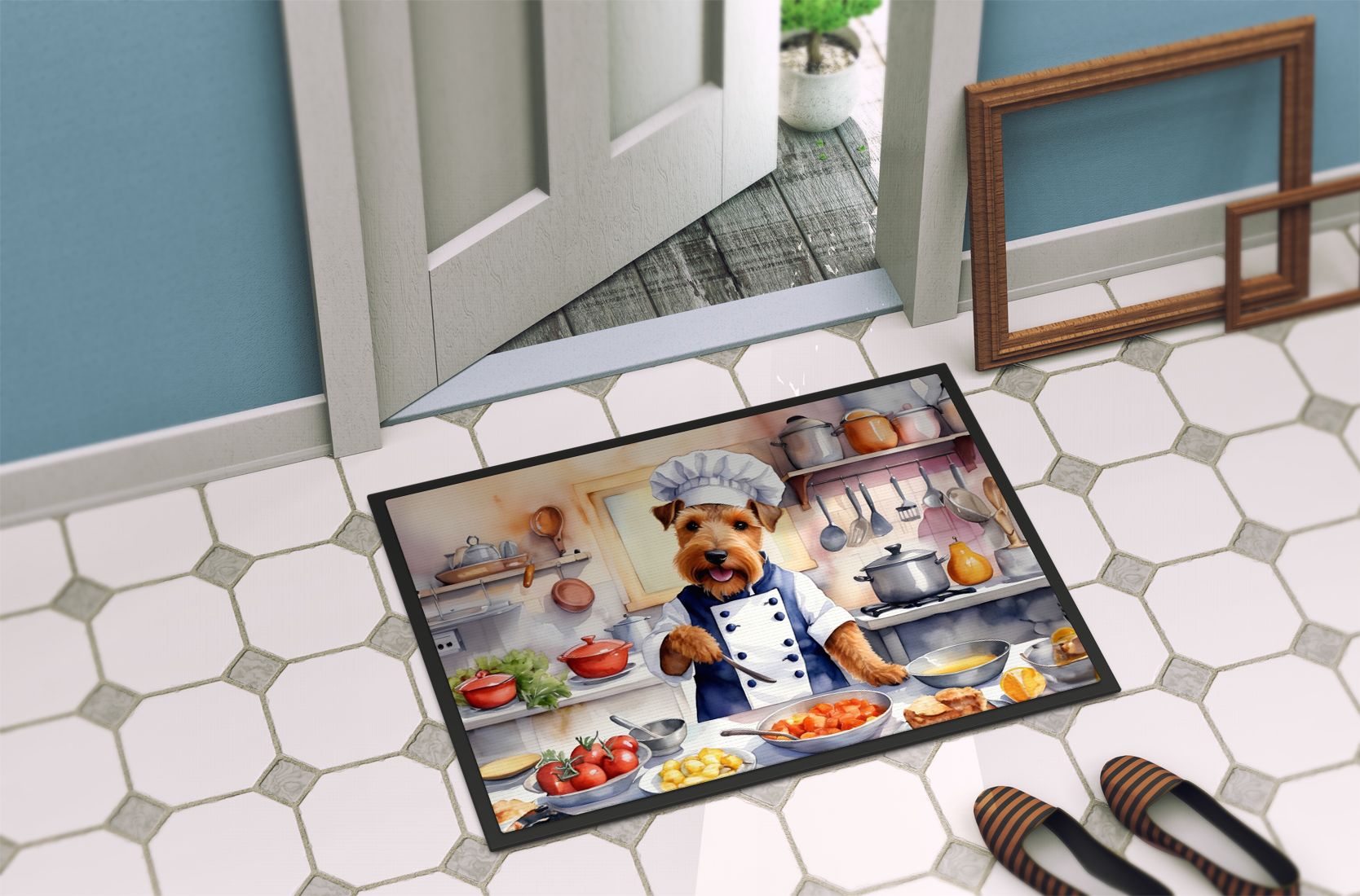 NEW Welsh Terrier The Chef Doormat Front Door Mat Indoor Outdoor Rugs for Entryway, Non Slip Washable Low Pile, 18H X 27W