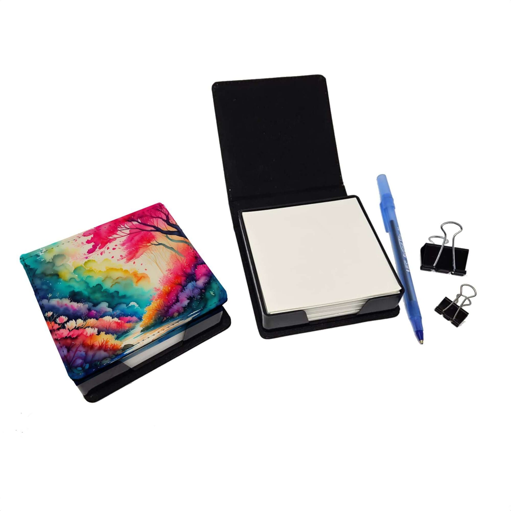Colorful Azaleas PU Leather Note Paper Holder with Artist-Designed Cover, Desk Accessory, Office Gift