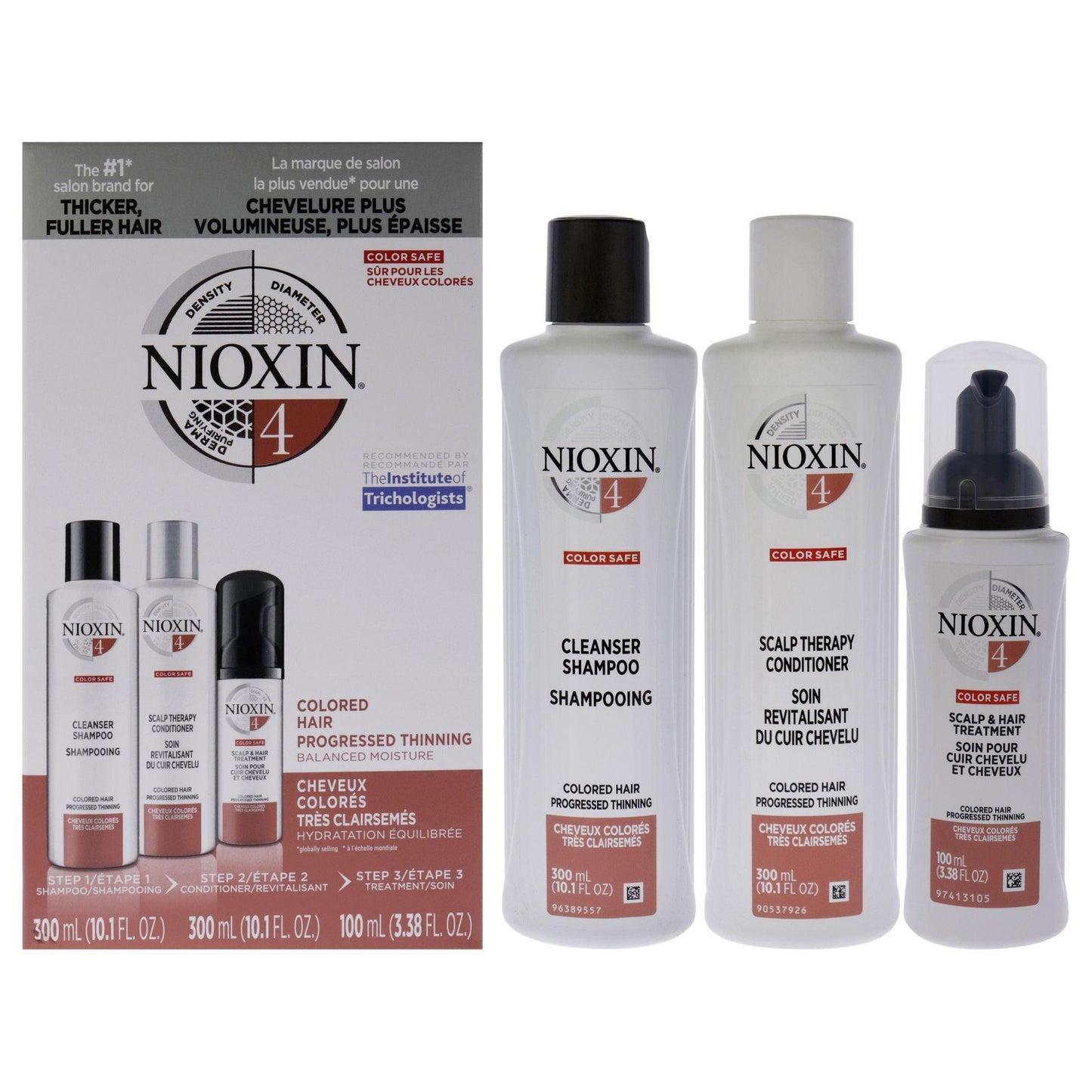 System 4 Kit by Nioxin for Unisex - 3 Pc 10.1oz Color Safe Cleanser Shampoo, 10.1 oz Color Safe Scalp Therapy Conditioner, 1Liter Color Safe Scalp and Hair Treatment