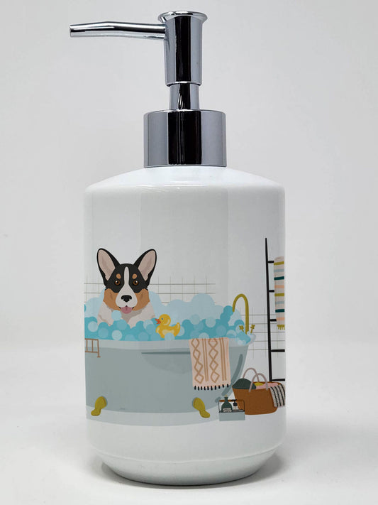 Tricolor Cardigan Corgi Ceramic Soap Dispenser Hand Soap Dispenser Pump Bottles for Bathroom Kitchen, Empty Refillable Liquid Soap Container