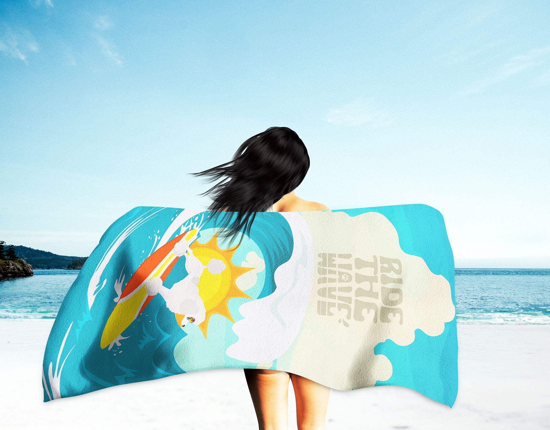 Surfer Dog Standard White Poodle Premium Beach Towel Oversized Towel Beach Blanket, Pool, Beach Essentials, Yoga, Premium Bath Towel, Quick Dry Plush