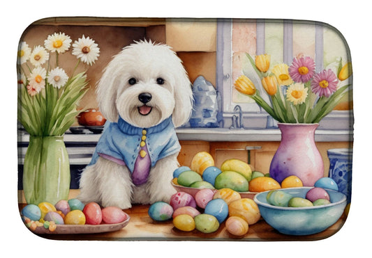 Decorating Easter Coton de Tulear Dish Drying Mat Absorbent Dish Drying Mat Pad for Kitchen Counter Dish Drainer Mat for Countertop, 14 x 21", Multicolor