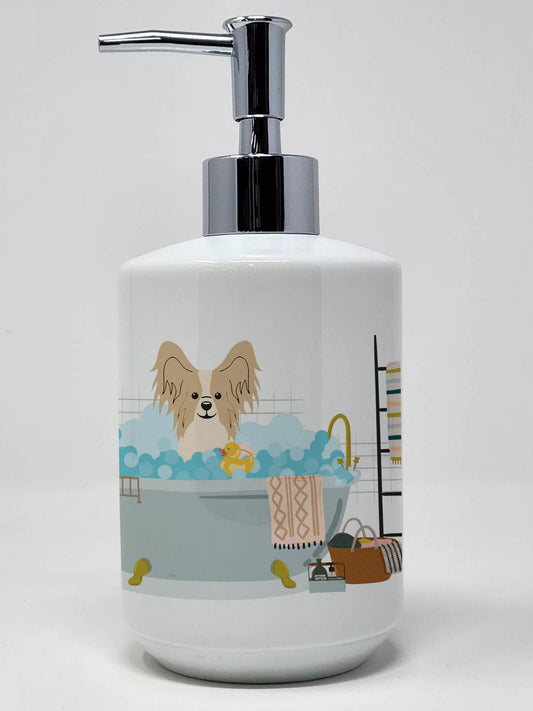 Sable White Papillon in Bathtub Ceramic Soap Dispenser Hand Soap Dispenser Pump Bottles for Bathroom Kitchen, Empty Refillable Liquid Soap Container