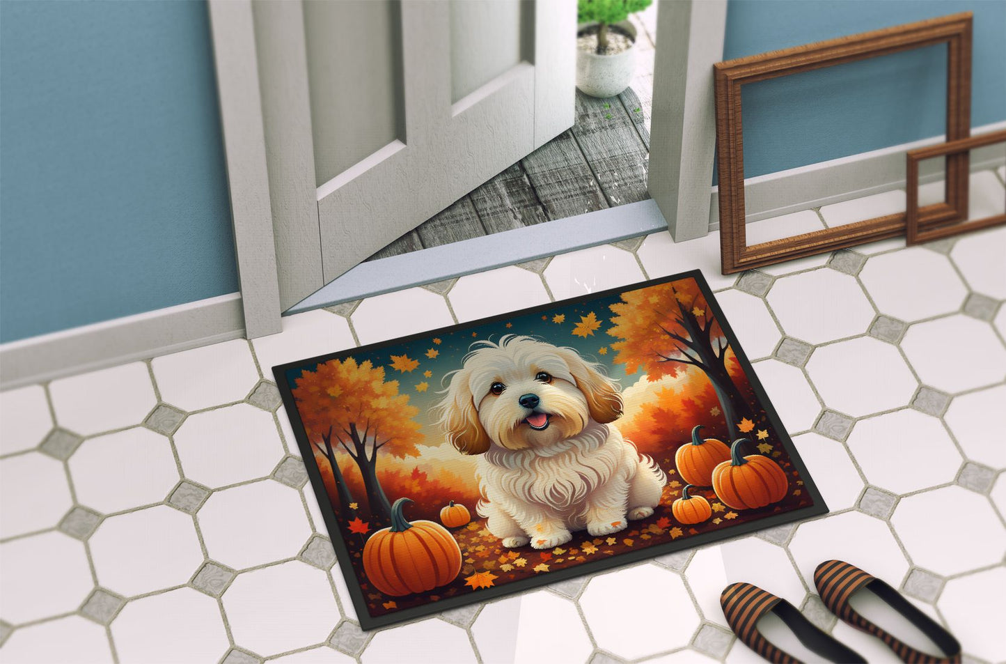 NEW Coton De Tulear Fall Doormat Front Door Mat Indoor Outdoor Rugs for Entryway, Non Slip Washable Low Pile, 18H X 27W