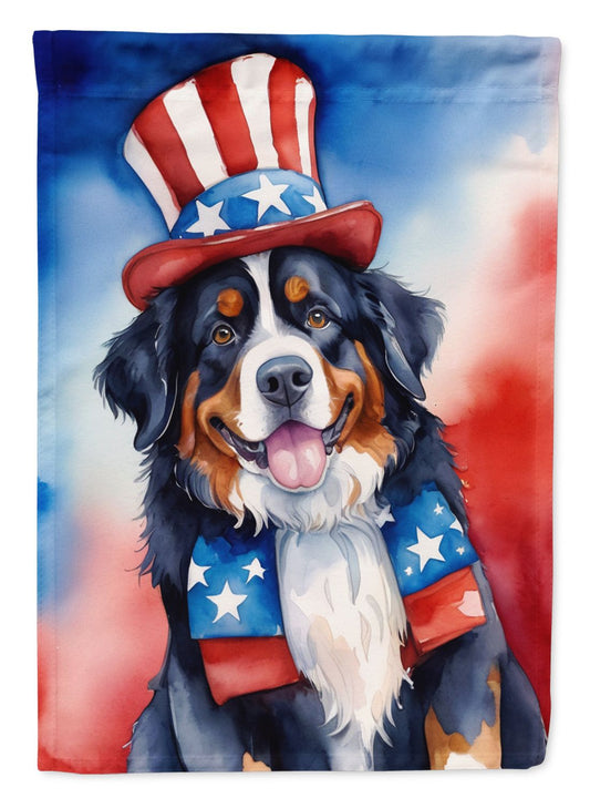 Bernese Mountain Dog Patriotic American House Flag Large Porch Sleeve Pole Decorative Outside Yard Banner Artwork Wall Hanging, Polyester, House Size, Multicolor