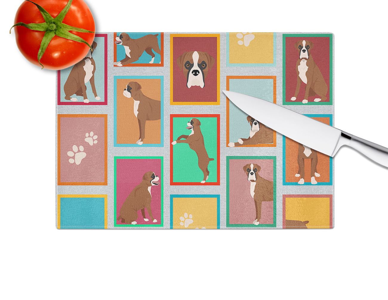 NEW Lots of Flashy Fawn Boxer Glass Cutting Board Decorative Tempered Glass Kitchen Cutting and Serving Board Large Size Chopping Board