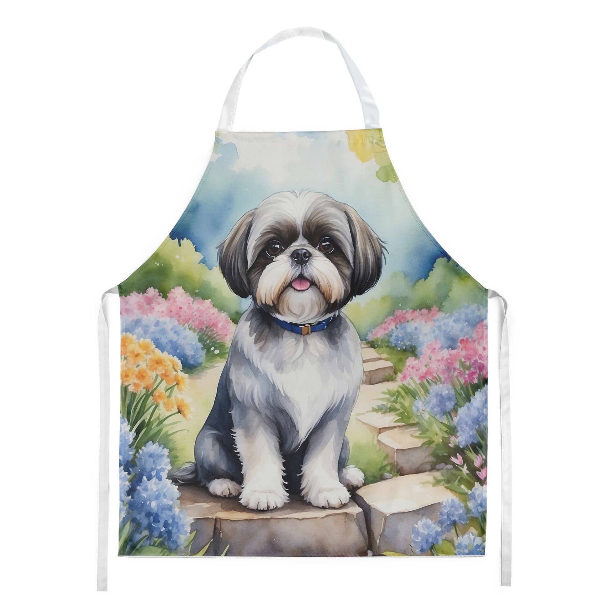 Shih Tzu Spring Path Apron Cooking Kitchen Server Baking Crafts Gardening for Adult Women Men, Unisex, Large, Multicolor