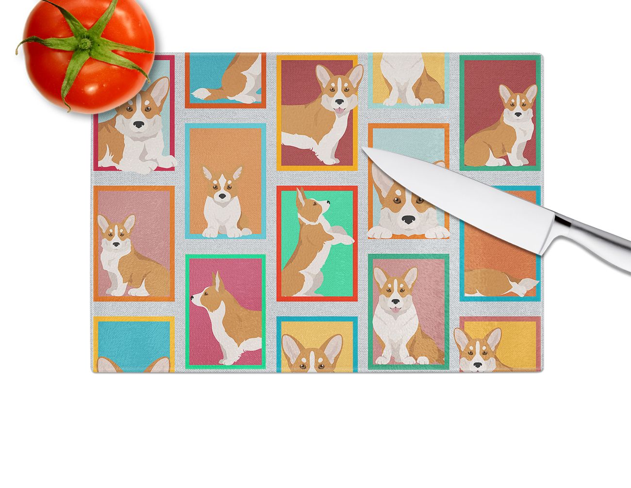 NEW Lots of Red Cardigan Corgi Glass Cutting Board Decorative Tempered Glass Kitchen Cutting and Serving Board Large Size Chopping Board