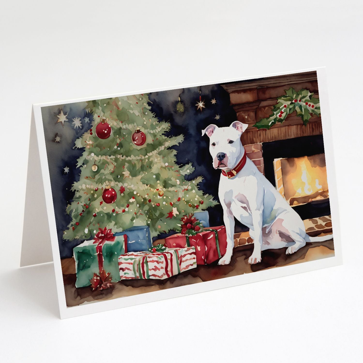 NEW White Pit Bull Terrier Christmas Greeting Cards Pack of 8 Blank Cards with Envelopes Whimsical A7 Size 5x7 Blank Note Cards