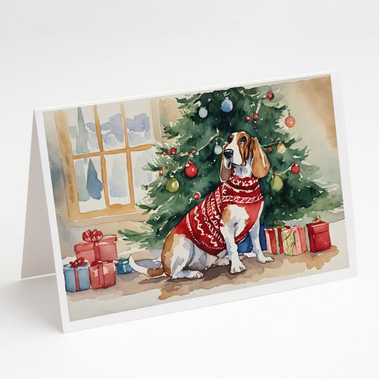 Basset Hound Christmas Greeting Cards Pack of 8 Blank Cards with Envelopes Whimsical A7 Size 5x7 Blank Note Cards