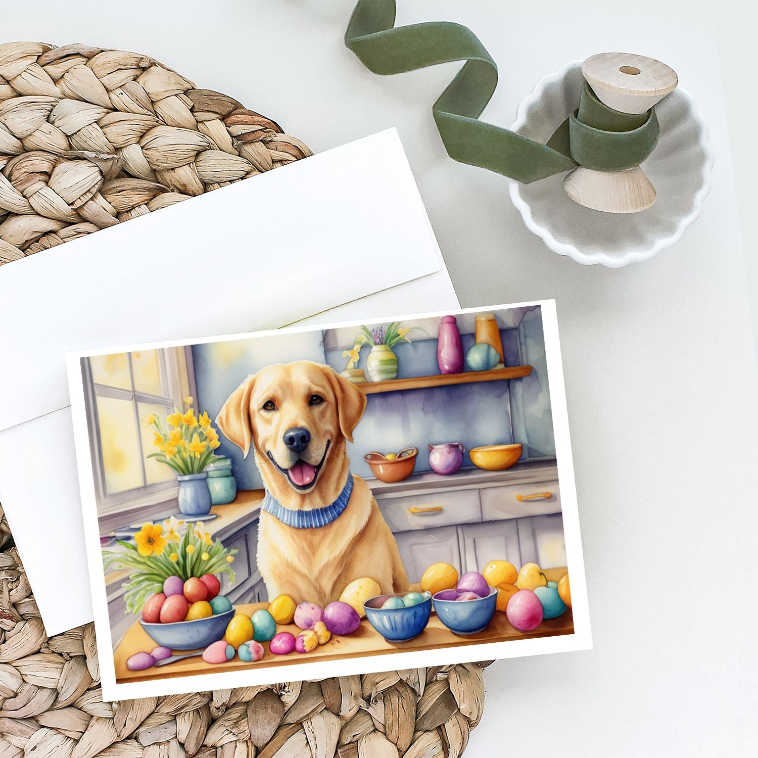 Decorating Easter Yellow Labrador Retriever Greeting Cards Pack of 8 Blank Cards with Envelopes Whimsical A7 Size 5x7 Blank Note Cards