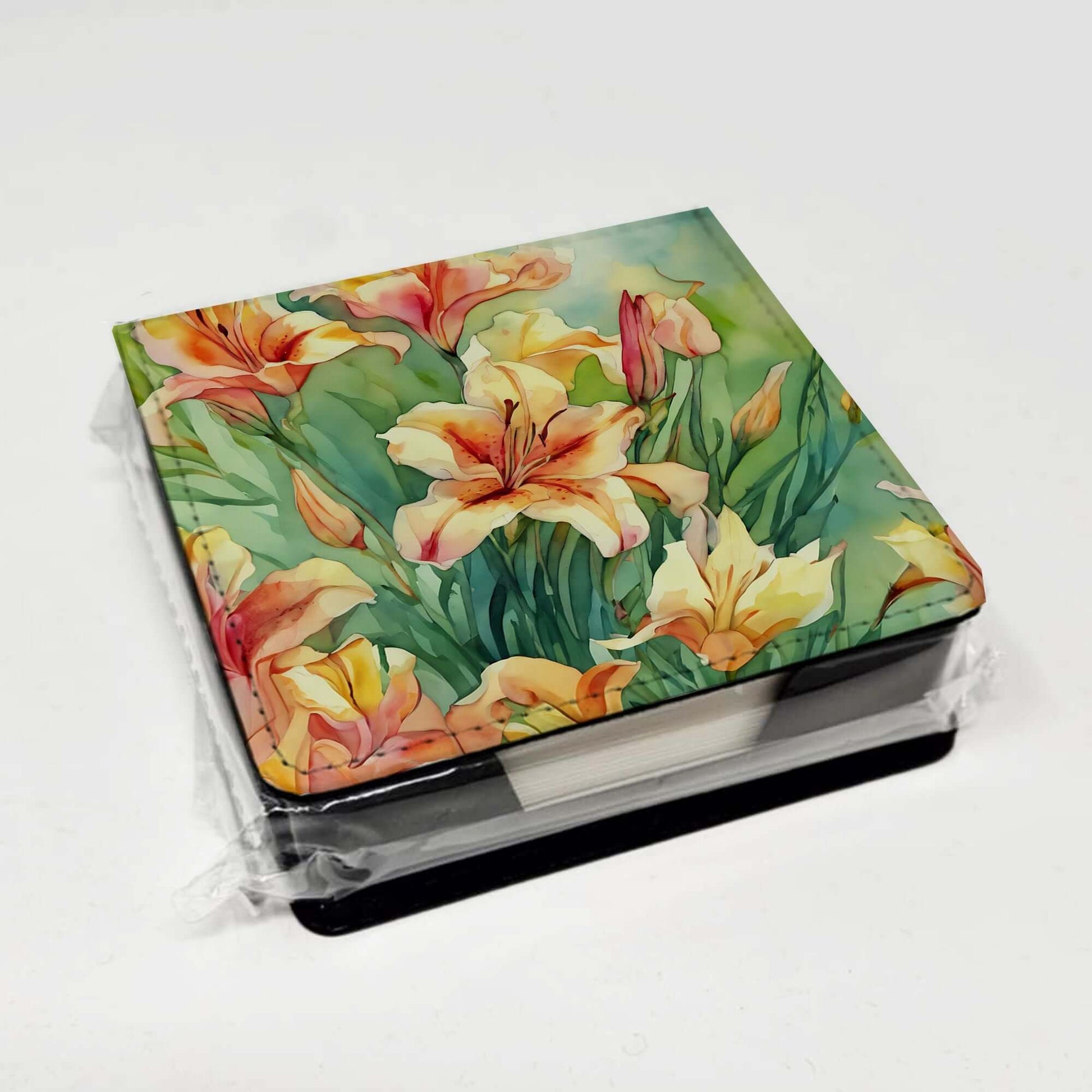 Utah Sego Lilies in Watercolor PU Leather Note Paper Holder with Artist-Designed Cover, Desk Accessory, Office Gift