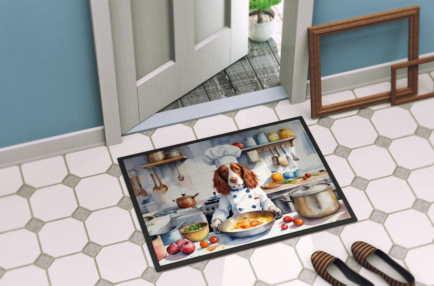 NEW Welsh Springer Spaniel The Chef Doormat Front Door Mat Indoor Outdoor Rugs for Entryway, Non Slip Washable Low Pile, 18H X 27W