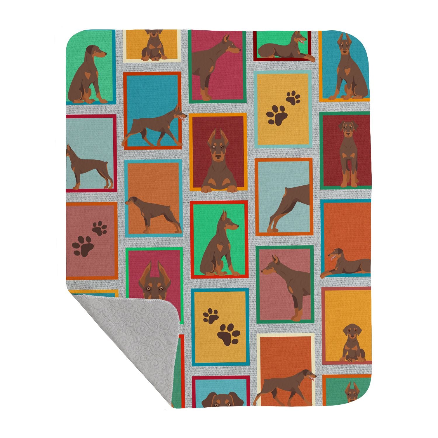 Lots of Red Doberman Pinscher Quilted Blanket 50x60 Artwork Pattern Quilted Throw Blanket for Bed, Couch, Sofa, Soft and Lightweight