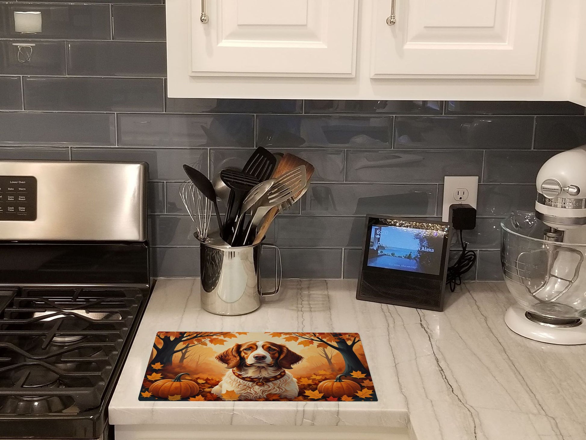 NEW Brittany Spaniel Fall Glass Cutting Board Decorative Tempered Glass Kitchen Cutting and Serving Board Large Size Chopping Board
