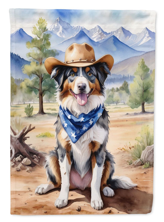 Australian Shepherd Cowboy Welcome House Flag Large Porch Sleeve Pole Decorative Outside Yard Banner Artwork Wall Hanging, Polyester, House Size, Multicolor