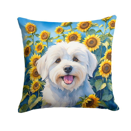 Coton de Tulear in Sunflowers Throw Pillow Machine Washable, Indoor Outdoor Decorative Pillow for Couch, Bed or Patio, 18Hx18W