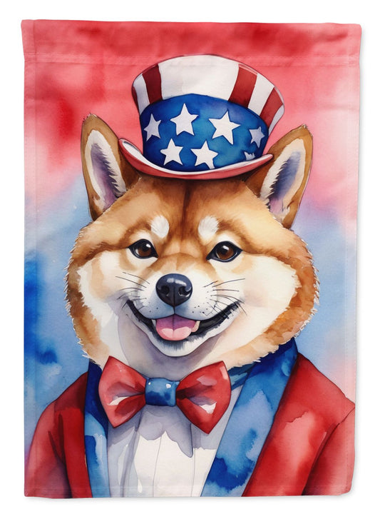 Shiba Inu Patriotic American House Flag Large Porch Sleeve Pole Decorative Outside Yard Banner Artwork Wall Hanging, Polyester, House Size, Multicolor