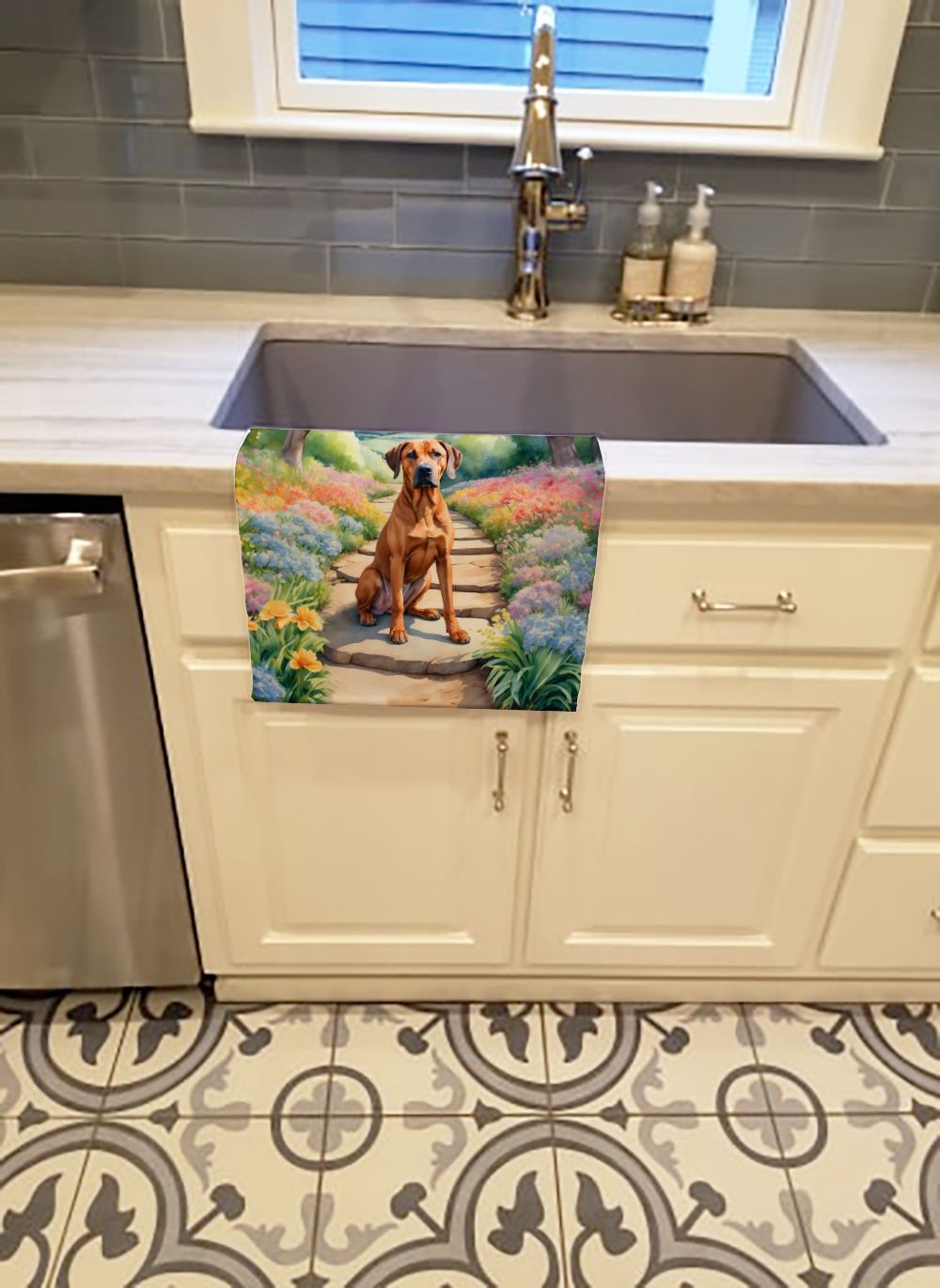Rhodesian Ridgeback Spring Path Kitchen Towel Dish Cloths Guest Hand Towel Decorative Bathroom Towel for Face,Tea, Dishcloth, Kitchen and Bath