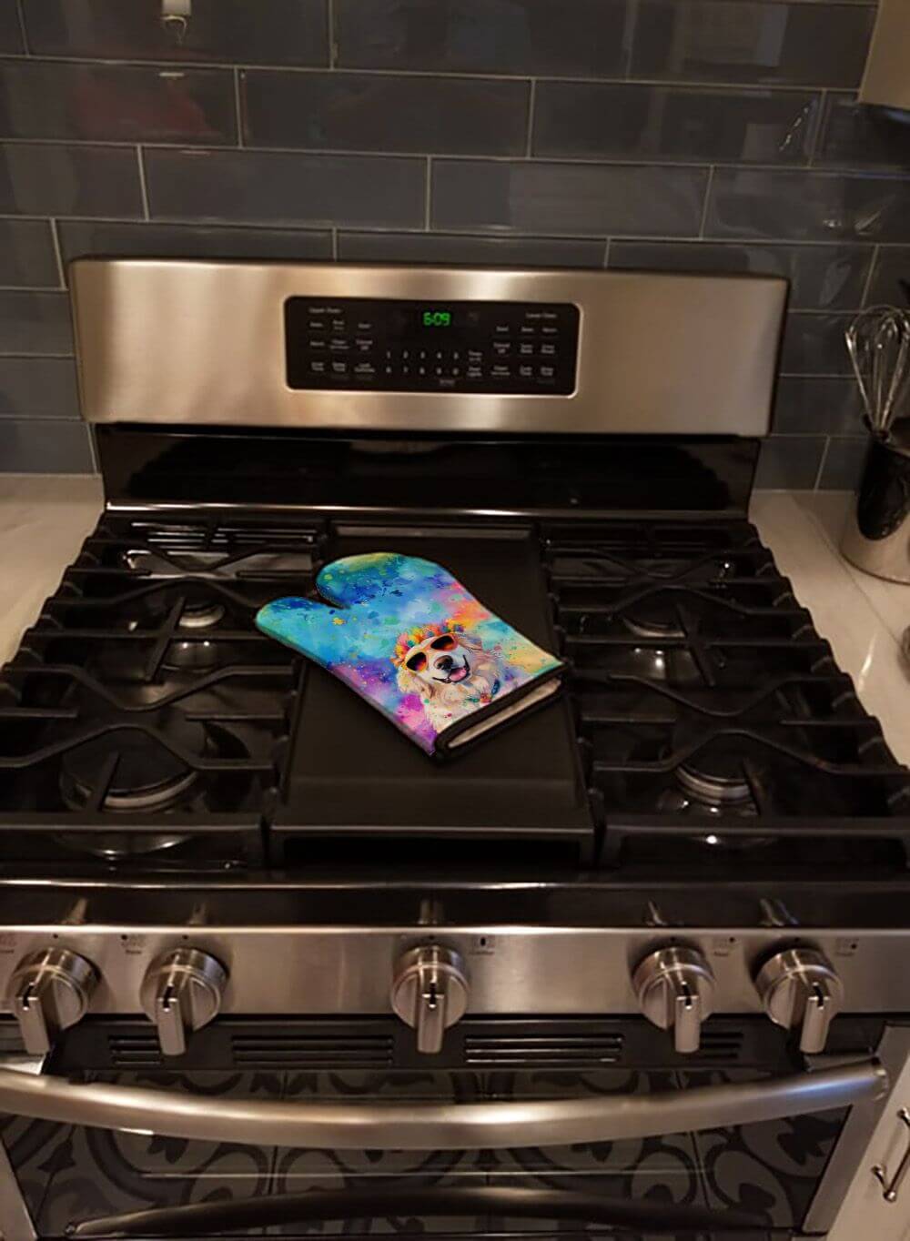 Great Pyrenees Hippie Dawg Oven Mitt Heat Resistant Thick Oven Mitt for Hot Pans and Oven, Kitchen Mitt Protect Hands, Cooking Baking Glove