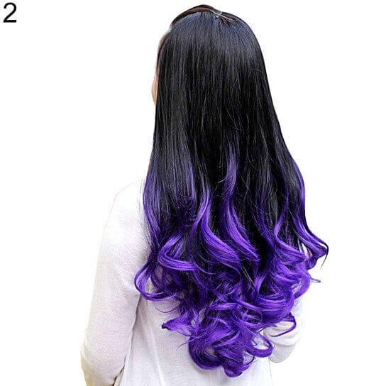 Women Big Wave Long Curly Wavy Gradient Color Ombre Three-forth Full Hair Wig - Clothes For Her Online Store