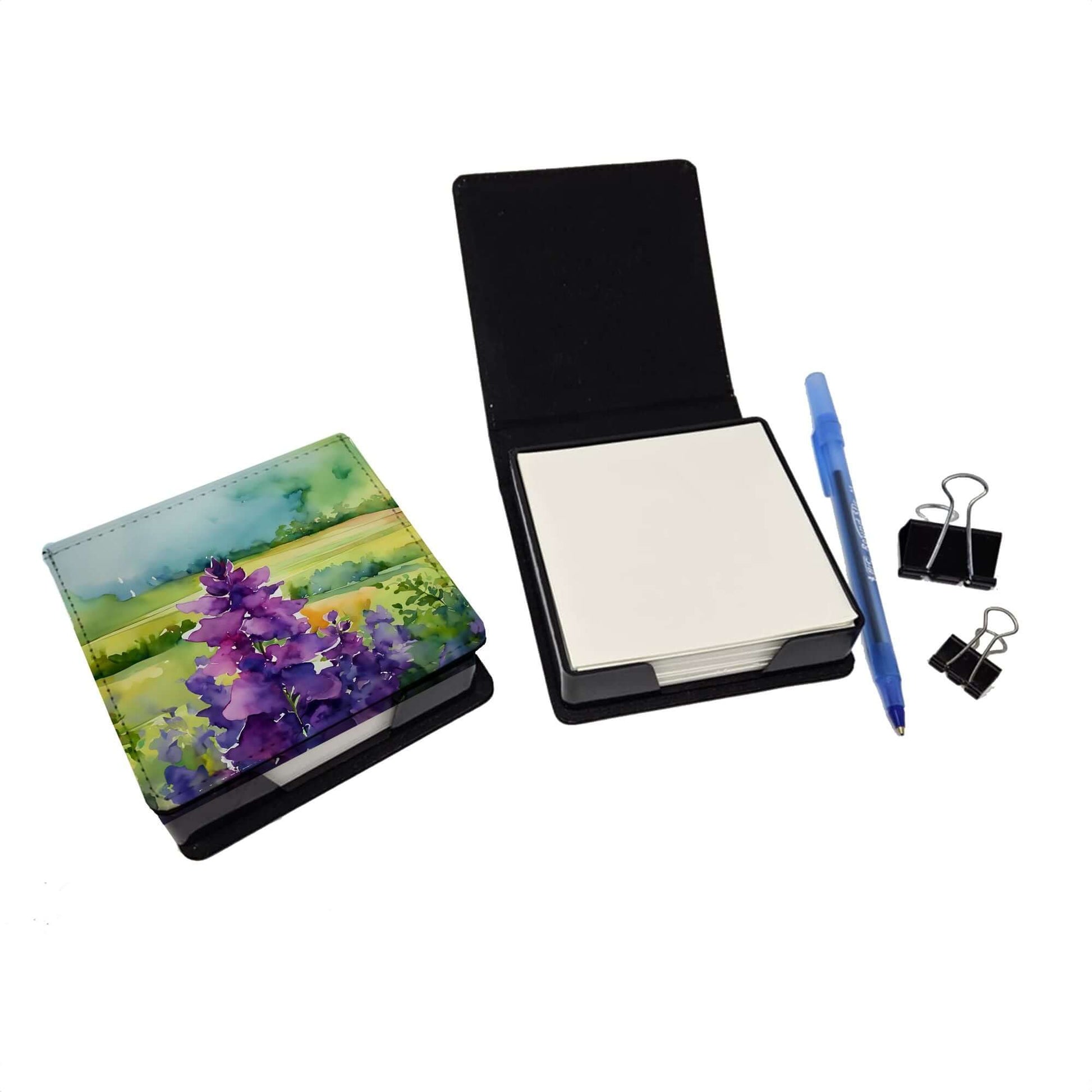 New Jersey Violet in Watercolor PU Leather Note Paper Holder with Artist-Designed Cover, Desk Accessory, Office Gift
