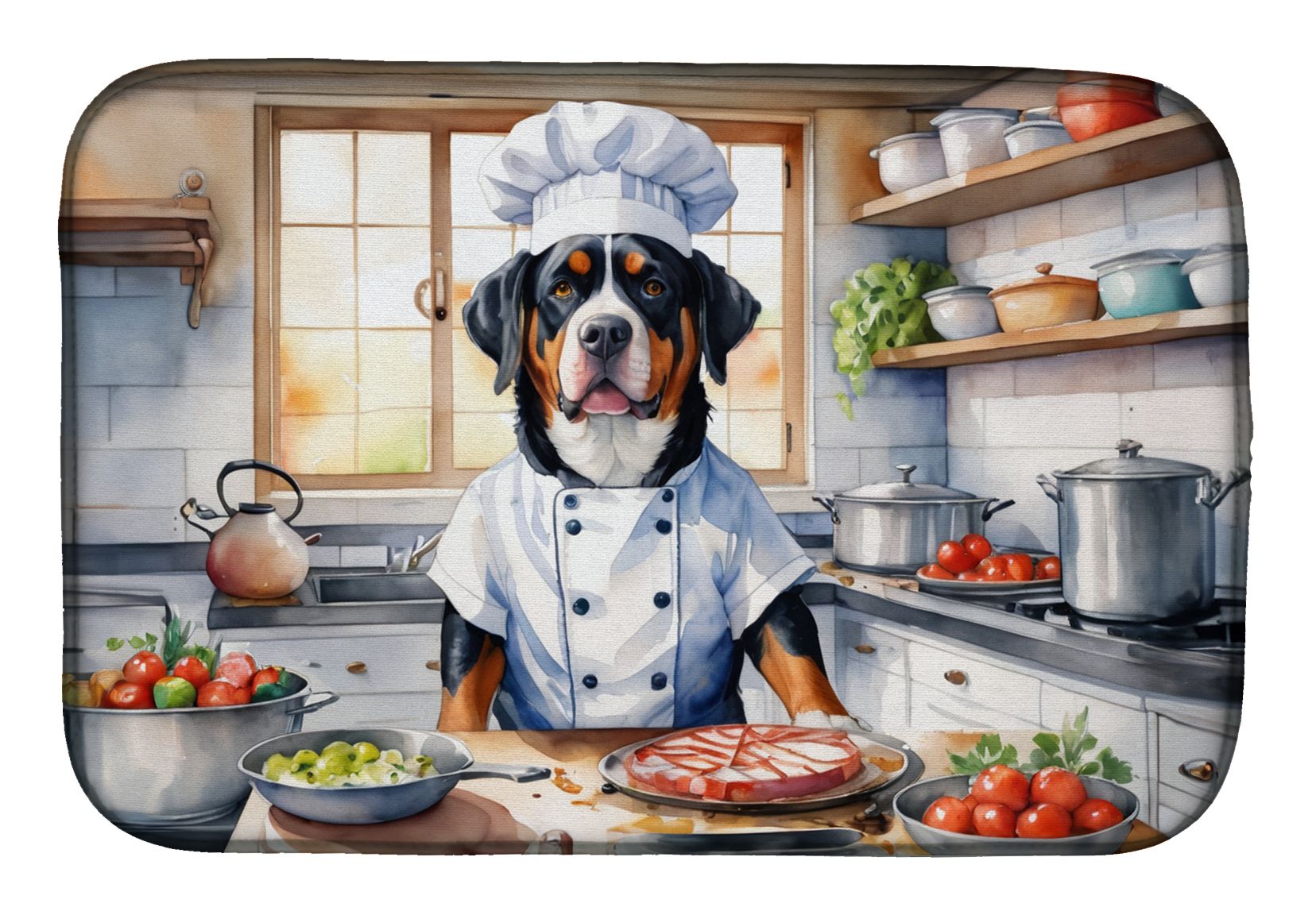 Greater Swiss Mountain Dog The Chef Dish Drying Mat Absorbent Dish Drying Mat Pad for Kitchen Counter Dish Drainer Mat for Countertop, 14 x 21", Multicolor