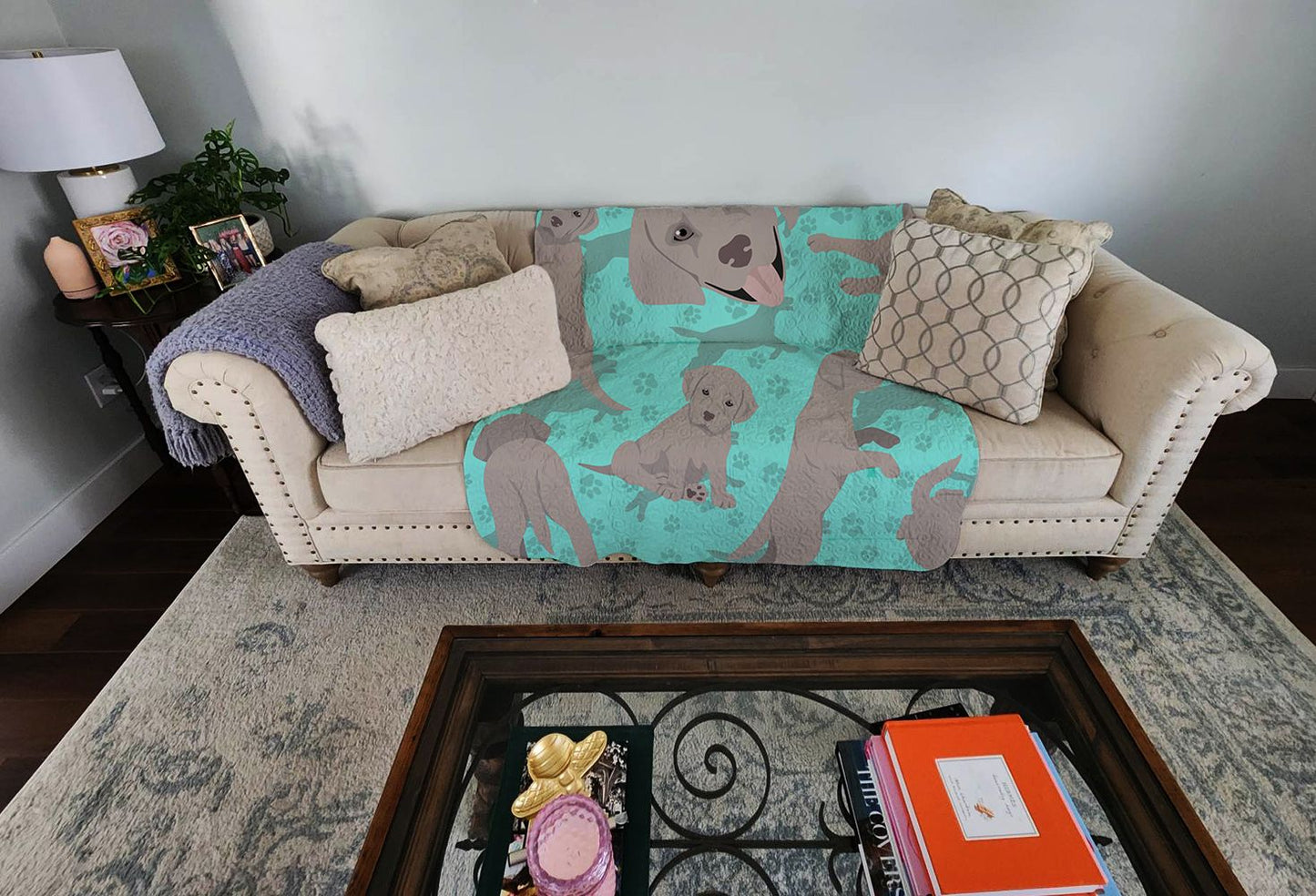 Grey Labrador Retriever Quilted Blanket 50x60 Artwork Pattern Quilted Throw Blanket for Bed, Couch, Sofa, Soft and Lightweight