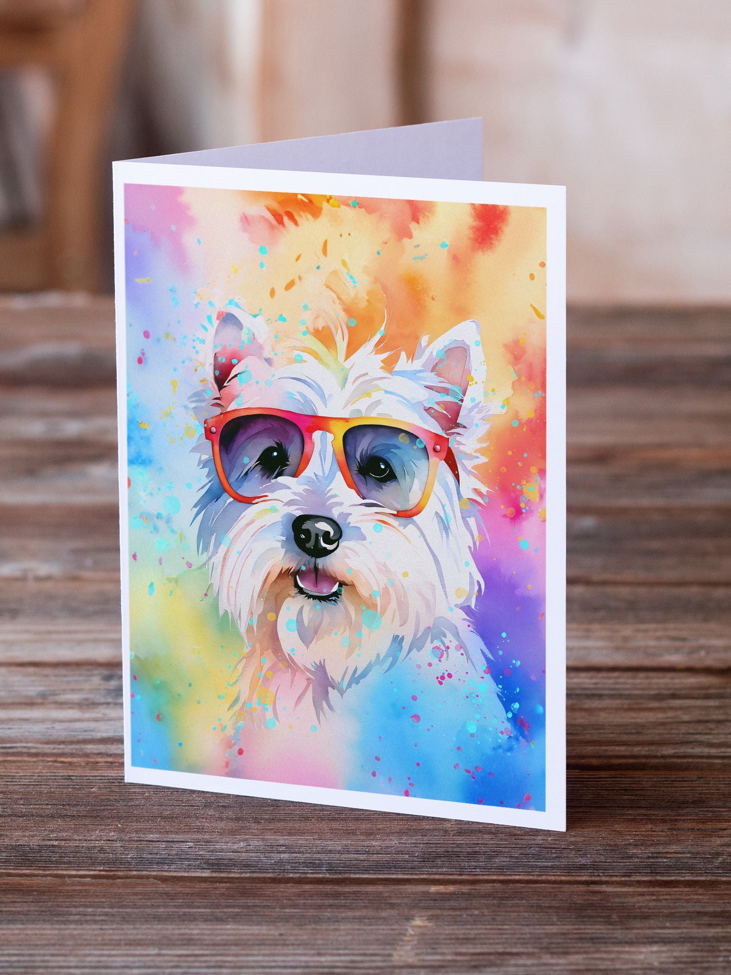 Westie Hippie Dawg Greeting Cards Pack of 8 Blank Cards with Envelopes Whimsical A7 Size 5x7 Blank Note Cards