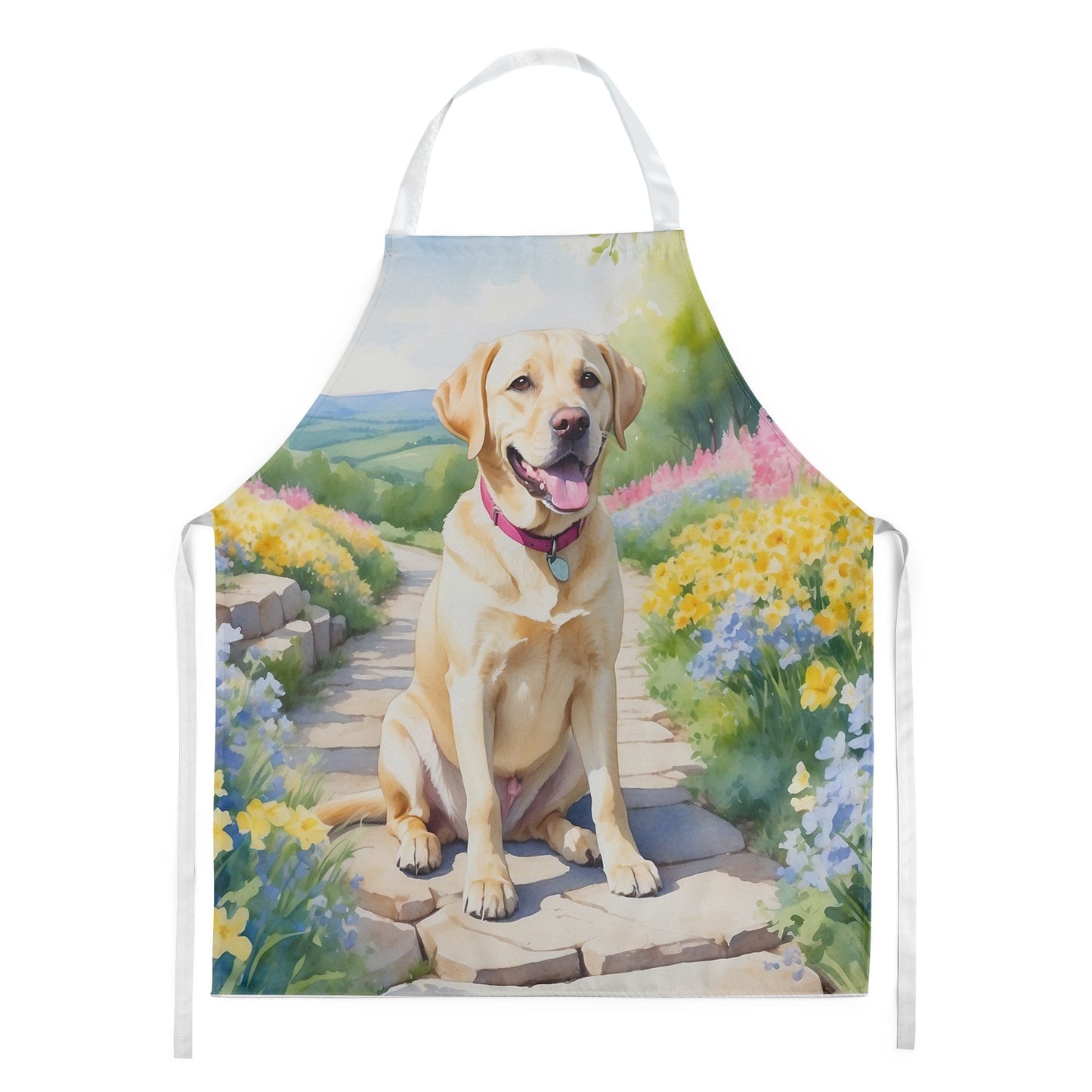 Labrador Retriever Spring Path Apron Cooking Kitchen Server Baking Crafts Gardening for Adult Women Men, Unisex, Large, Multicolor