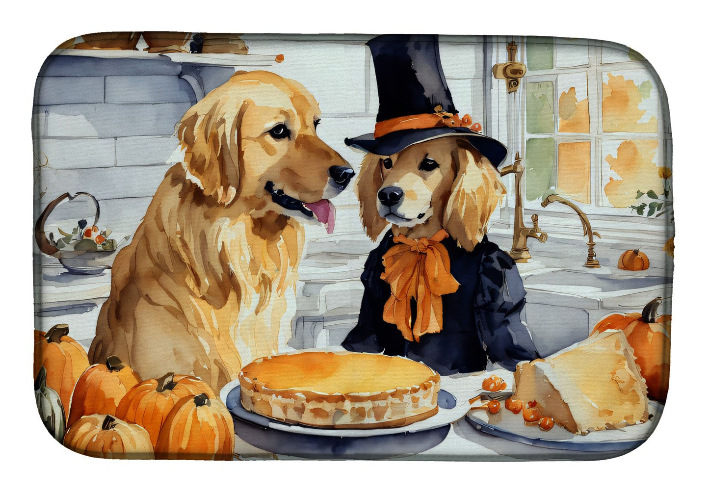 Golden Retriever Fall Kitchen Pumpkins Dish Drying Mat Absorbent Dish Drying Mat Pad for Kitchen Counter Dish Drainer Mat for Countertop, 14 x 21", Multicolor