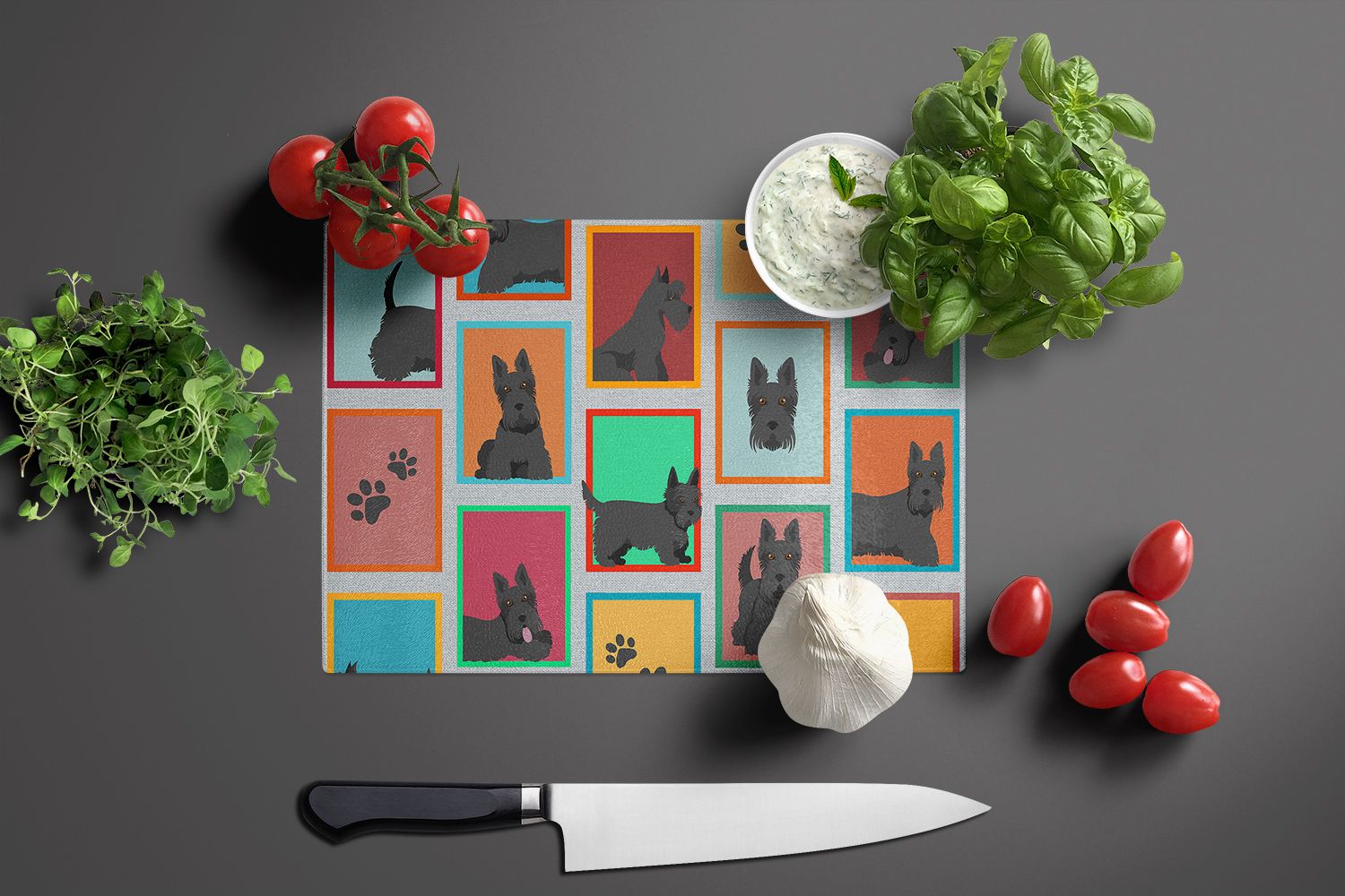 NEW Lots of Scottish Terrier Glass Cutting Board Decorative Tempered Glass Kitchen Cutting and Serving Board Large Size Chopping Board