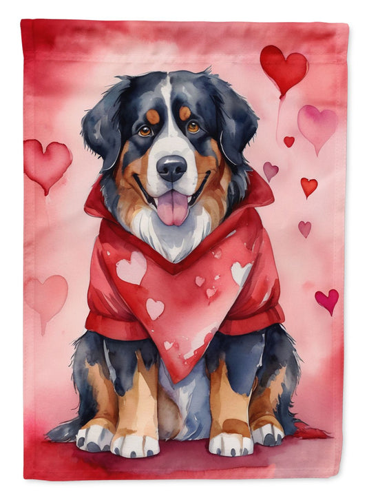 Bernese Mountain Dog My Valentine House Flag Large Porch Sleeve Pole Decorative Outside Yard Banner Artwork Wall Hanging, Polyester, House Size, Multicolor