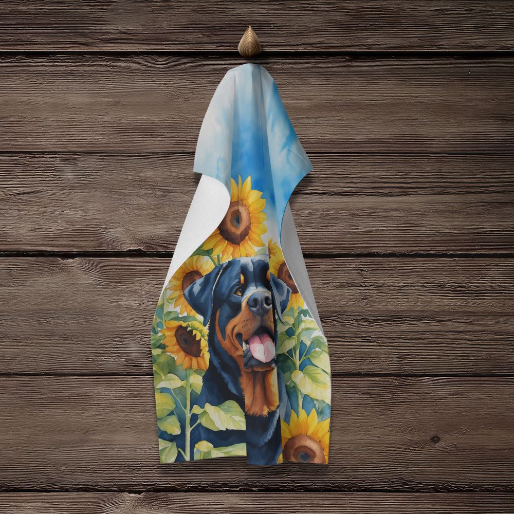 Rottweiler in Sunflowers Kitchen Towel Dish Cloths Guest Hand Towel Decorative Bathroom Towel for Face,Tea, Dishcloth, Kitchen and Bath