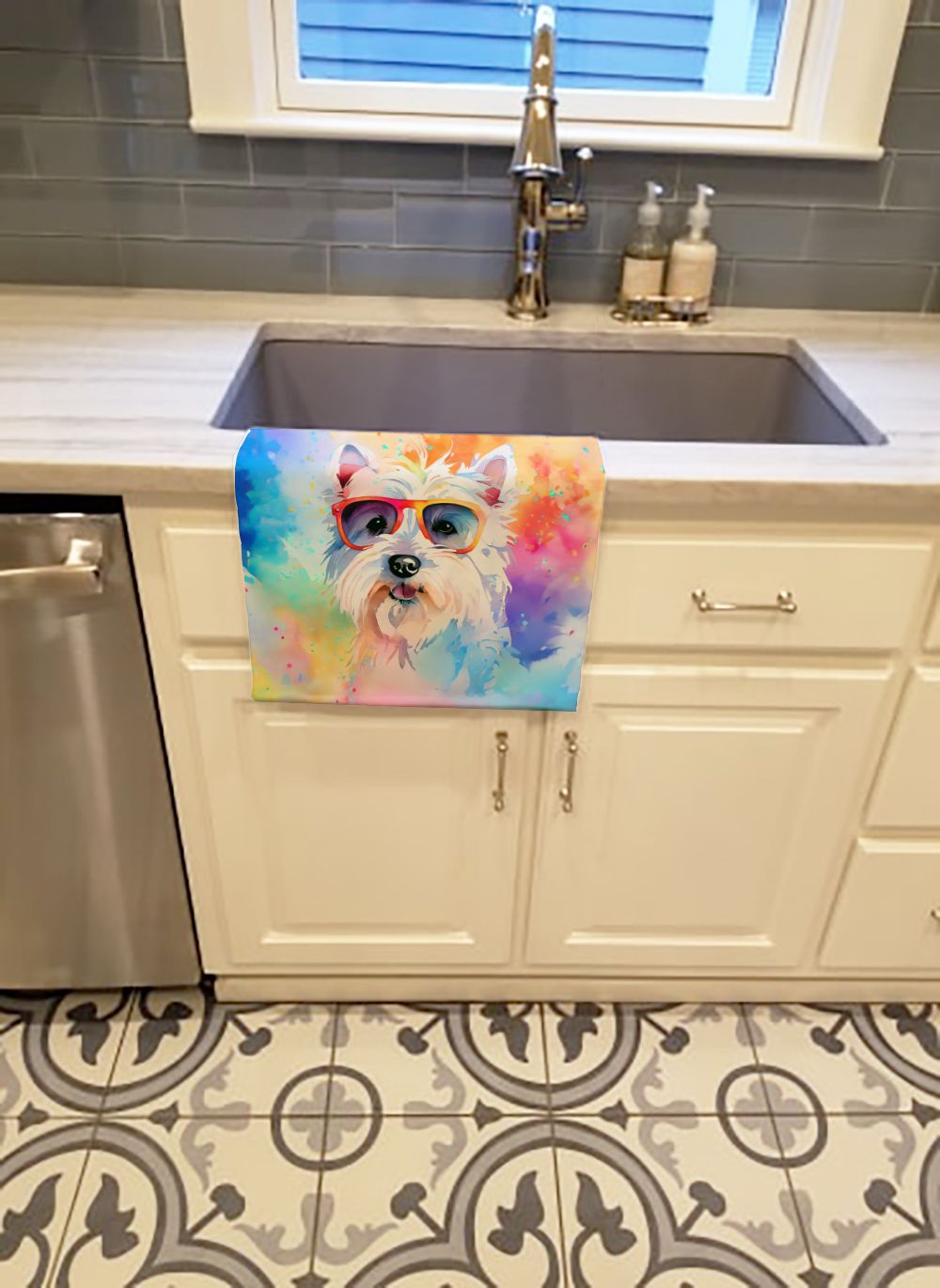 Westie Hippie Dawg Kitchen Towel Dish Cloths Guest Hand Towel Decorative Bathroom Towel for Face,Tea, Dishcloth, Kitchen and Bath
