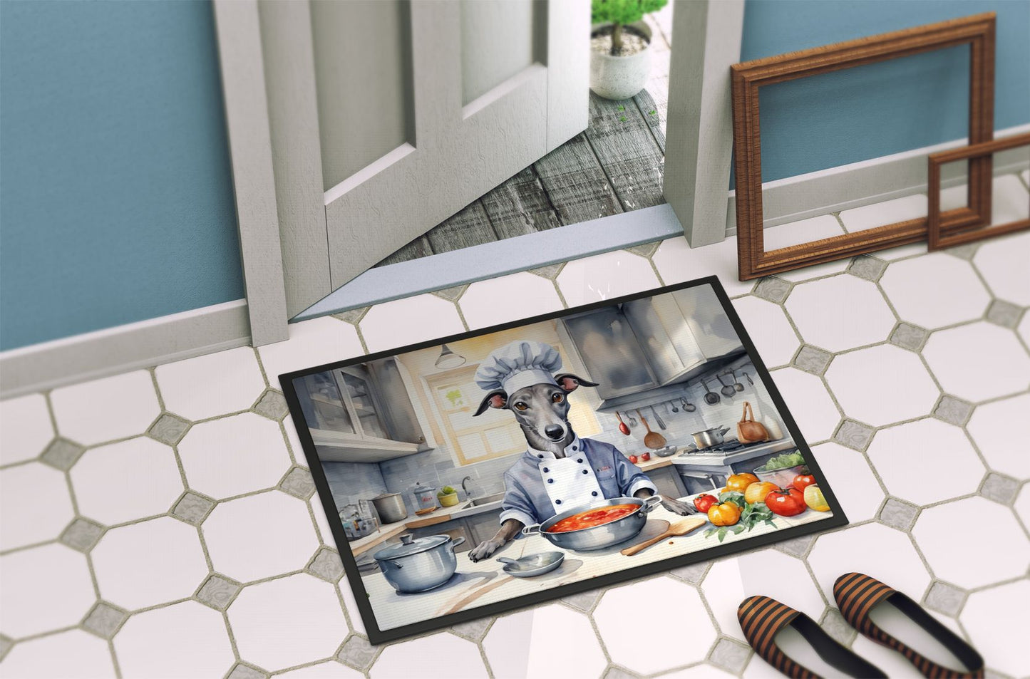 Greyhound The Chef Doormat Front Door Mat Indoor Outdoor Rugs for Entryway, Non Slip Washable Low Pile, 24H X 36W