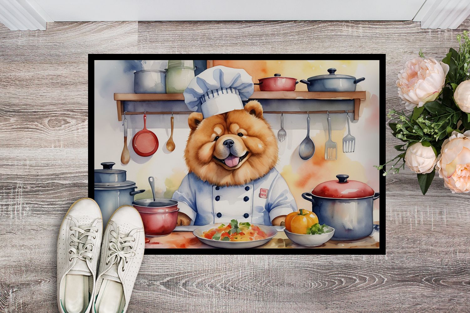 Chow Chow The Chef Doormat Front Door Mat Indoor Outdoor Rugs for Entryway, Non Slip Washable Low Pile, 24H X 36W