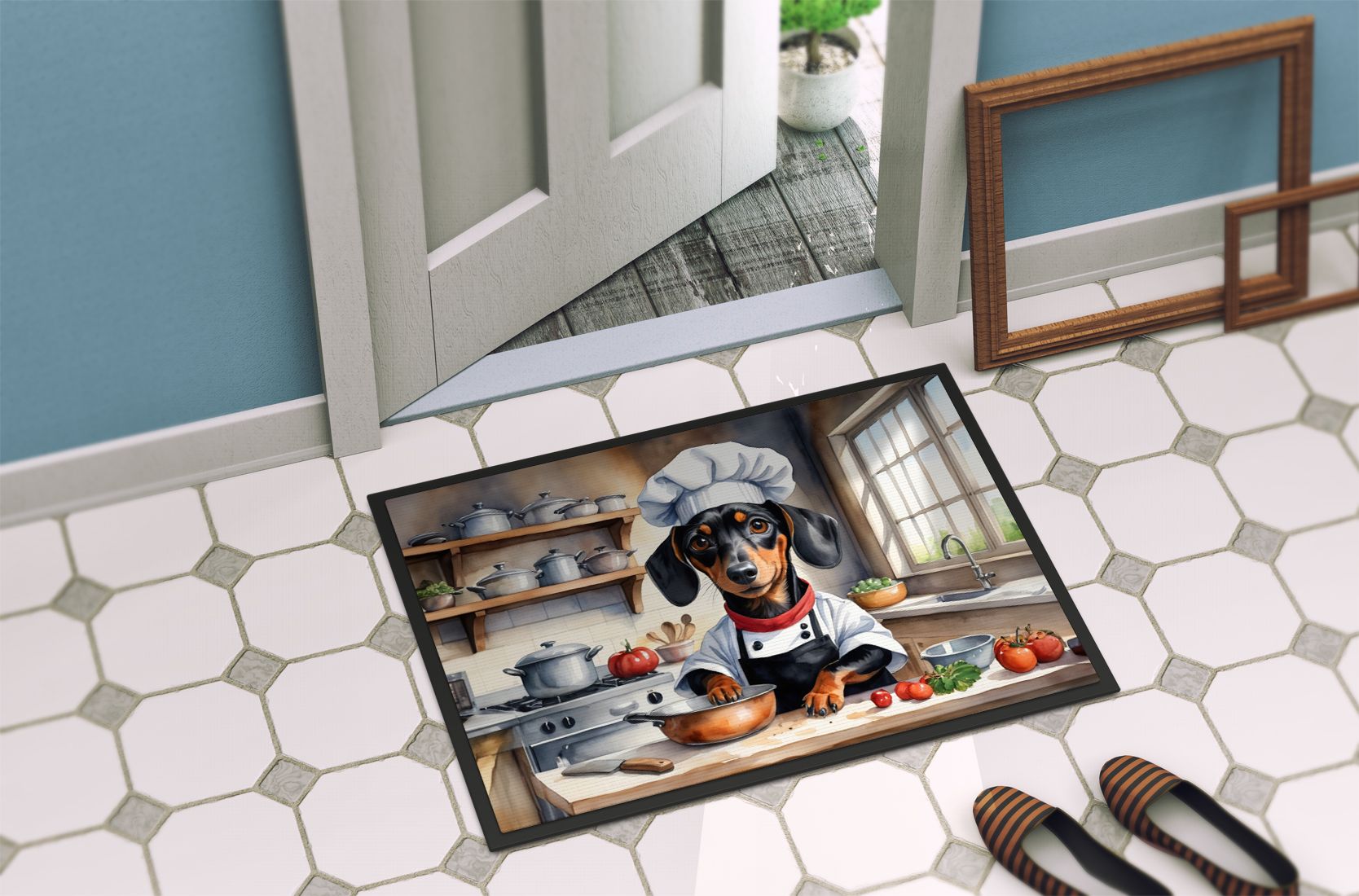 NEW Dachshund The Chef Doormat Front Door Mat Indoor Outdoor Rugs for Entryway, Non Slip Washable Low Pile, 18H X 27W
