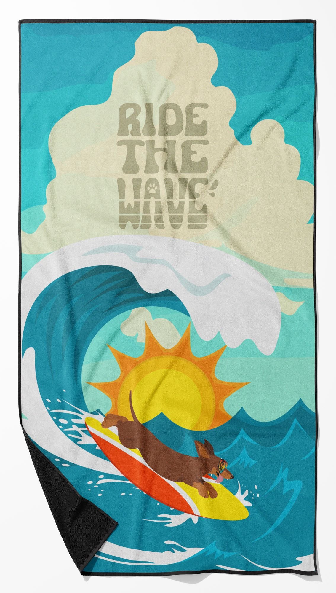 Surfer Dog Red Dachshund Premium Beach Towel Oversized Towel Beach Blanket, Pool, Beach Essentials, Yoga, Premium Bath Towel, Quick Dry Plush