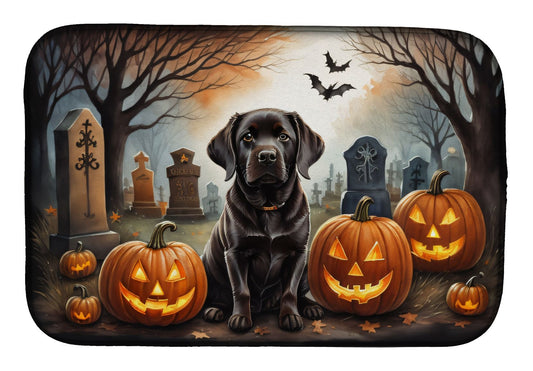 Chocolate Labrador Retriever Spooky Halloween Dish Drying Mat Absorbent Dish Drying Mat Pad for Kitchen Counter Dish Drainer Mat for Countertop, 14 x 21", Multicolor