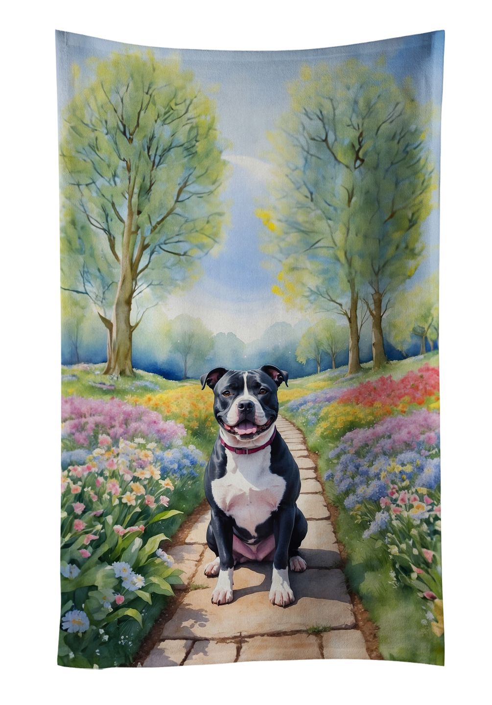 NEW Staffordshire Bull Terrier Spring Path Kitchen Towel Dish Cloths Guest Hand Towel Decorative Bathroom Towel for Face,Tea, Dishcloth, Kitchen and Bath
