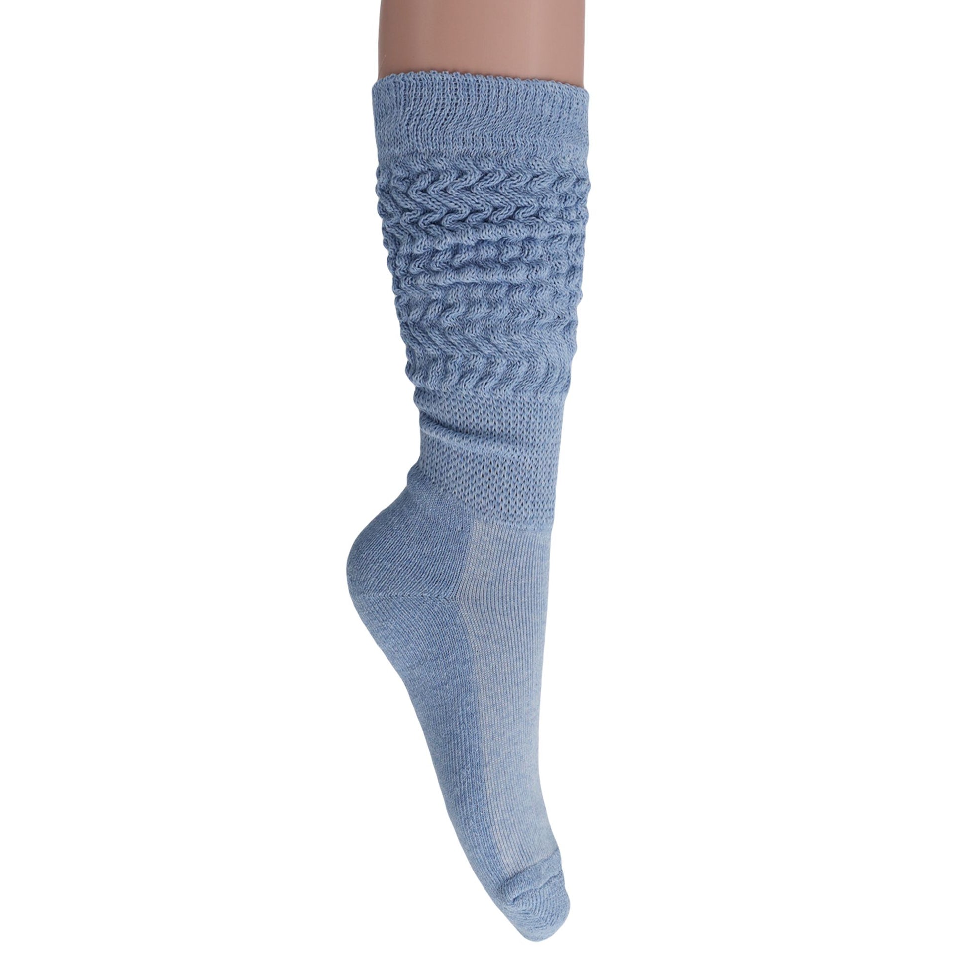 Women's Extra Long Slouch Scrunch Socks Knee High, Cotton Blend, Pack of 2, Fits Shoe Sizes 5-10, 80s Style, 28 Colors
