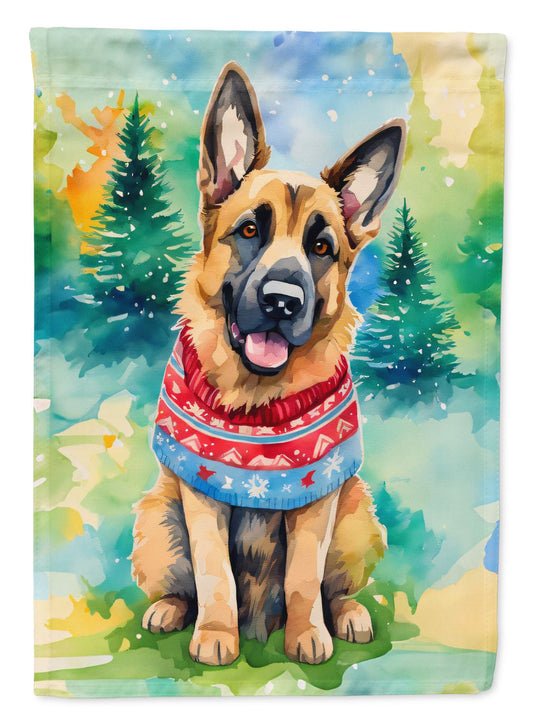 German Shepherd Christmas House Flag Large Porch Sleeve Pole Decorative Outside Yard Banner Artwork Wall Hanging, Polyester, House Size, Multicolor