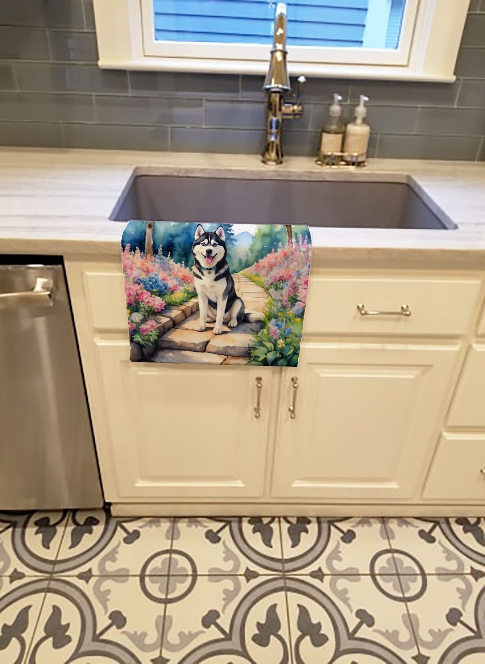 Siberian Husky Spring Path Kitchen Towel Dish Cloths Guest Hand Towel Decorative Bathroom Towel for Face,Tea, Dishcloth, Kitchen and Bath