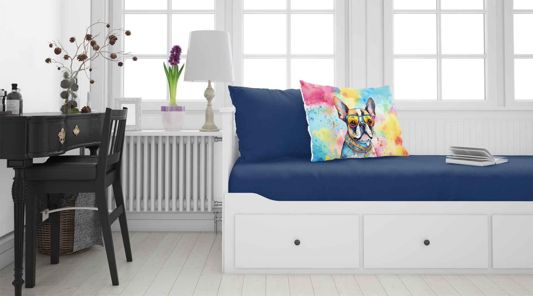 Boston Terrier Hippie Dawg Standard Pillowcase Lightweight Super Soft Easy Care Decorative Artwork Pillowcase, Standard